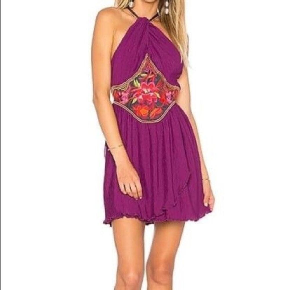 Free People Marcella Halter Mini Dress Size Small Feminine Romantic Embroidered